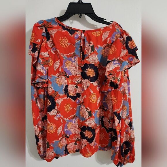 BUCKETLIST Red Floral Ruffle Blouse Size M - Picture 7 of 10